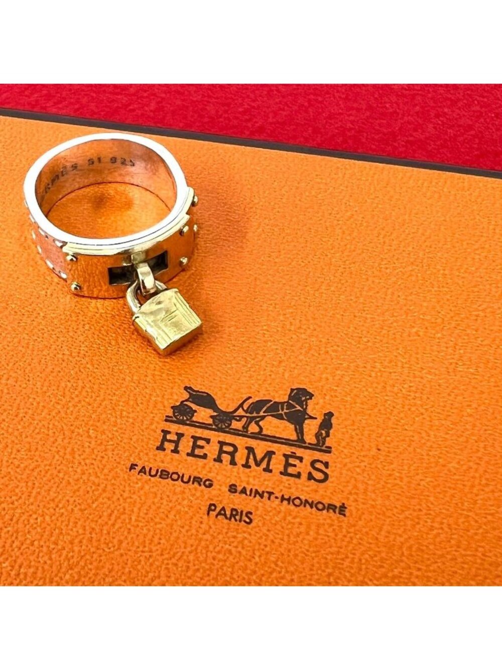 Hermes Vintage Kelly Ring Silver 51 Gold